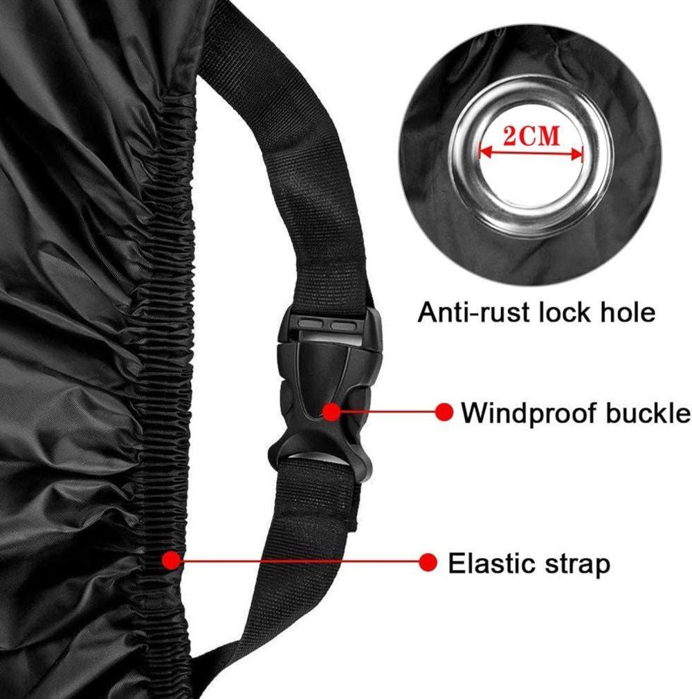 Waterproof Motorcycle Cover with Reflective Strips and Lock Holes, Black, with Storage Bag V1188-MS-325-0807
