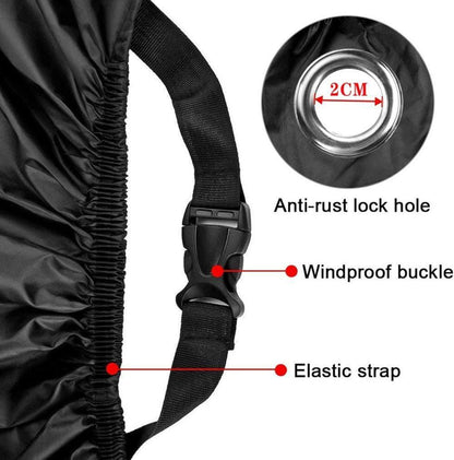 Waterproof Motorcycle Cover with Reflective Strips and Lock Holes, Black, with Storage Bag V1188-MS-325-0807