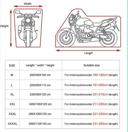 Waterproof Motorcycle Cover with Reflective Strips and Lock Holes, Black, with Storage Bag V1188-MS-325-0807