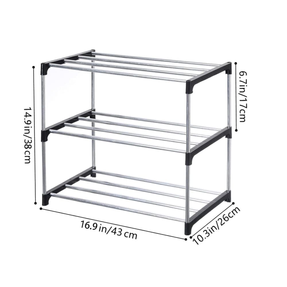 Stackable Shoe Rack 3-Tier Space Saving Storage for Shoes and Bags, 43x26x38cm V1188-MS-325-0810