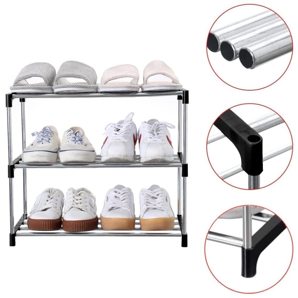 Stackable Shoe Rack 3-Tier Space Saving Storage for Shoes and Bags, 43x26x38cm V1188-MS-325-0810