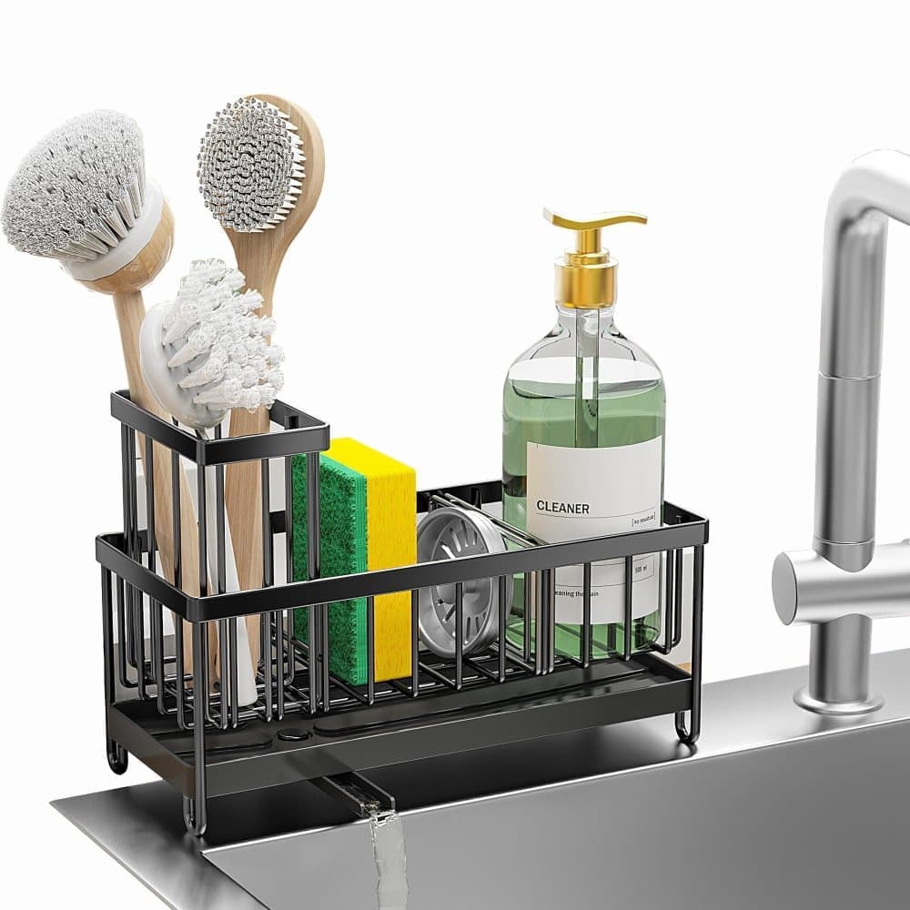 Stainless Steel Sink Rack Drain Rack Organizer Kitchen Storage, compatible with most sinks, Black V1188-MS-325-0835