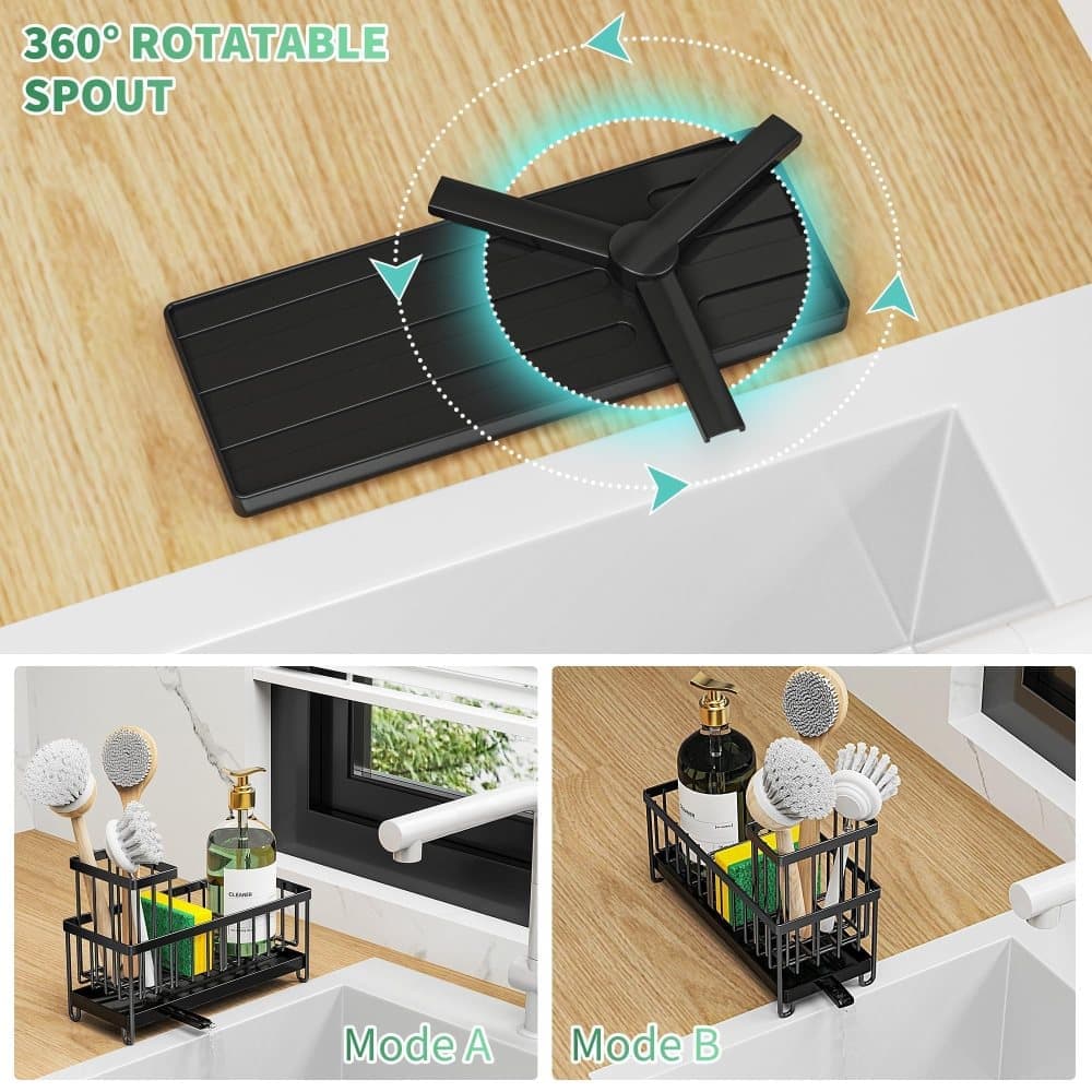 Stainless Steel Sink Rack Drain Rack Organizer Kitchen Storage, compatible with most sinks, Black V1188-MS-325-0835