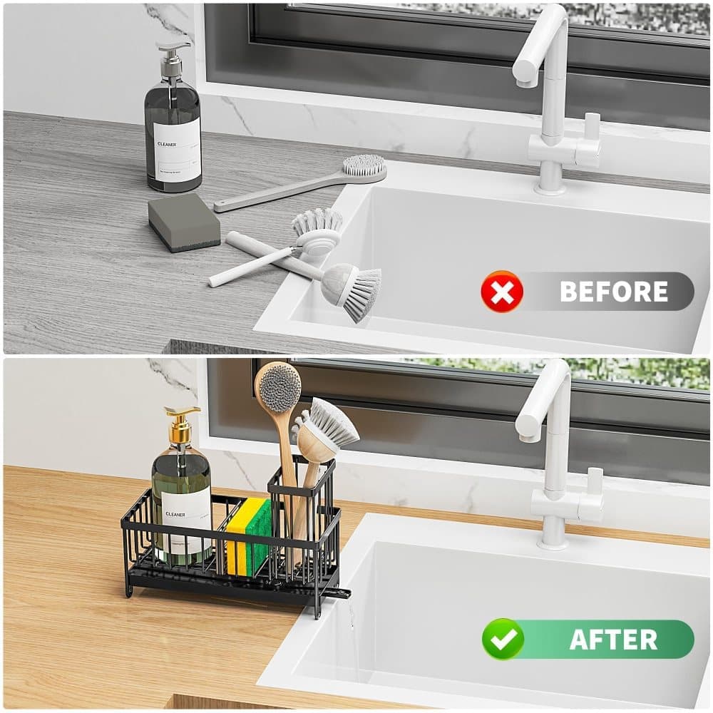 Stainless Steel Sink Rack Drain Rack Organizer Kitchen Storage, compatible with most sinks, Black V1188-MS-325-0835