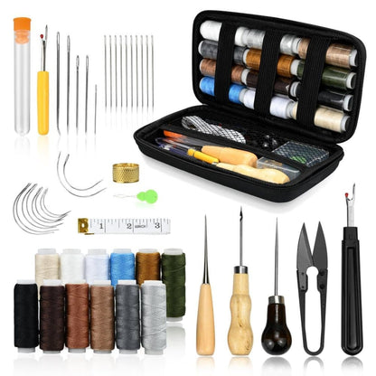 48-Piece Leather Sewing Kit with Needles, Scissors, Measuring Tape, Rivets and 12 Thread Colors V1188-MS-325-0837