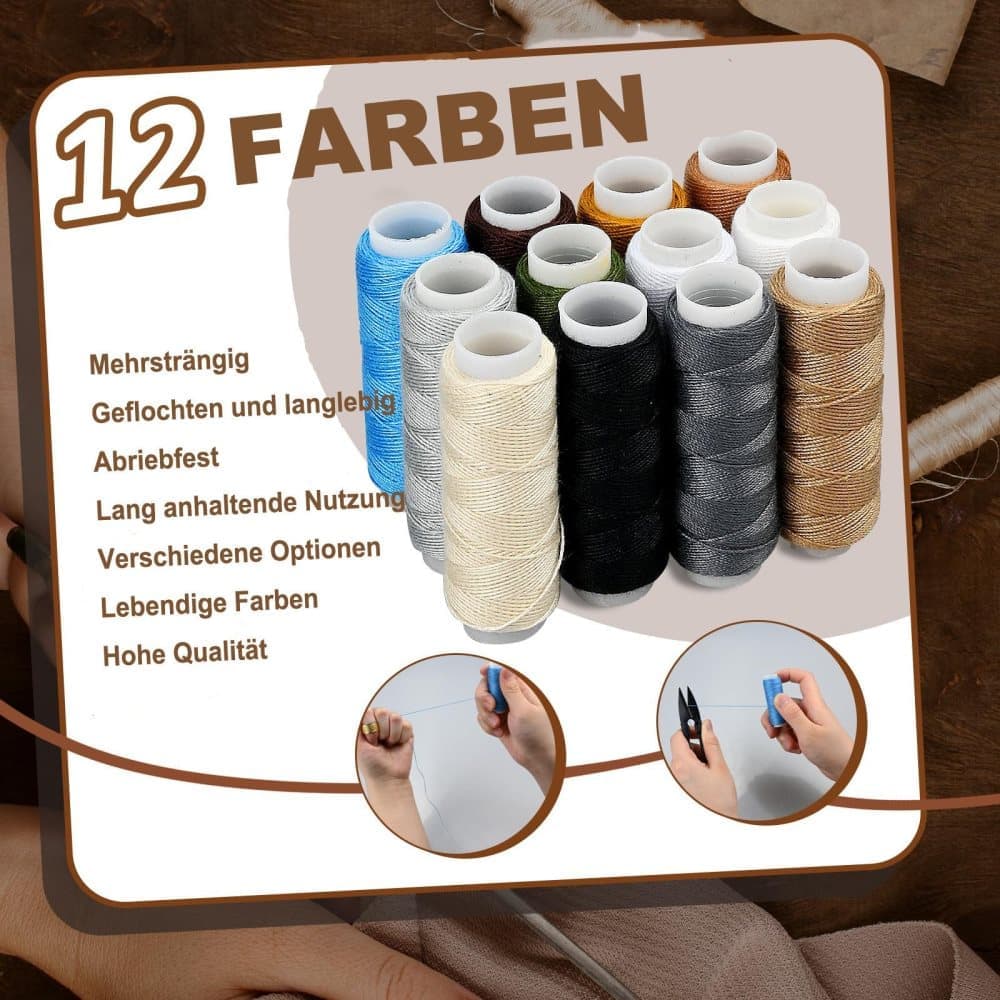 48-Piece Leather Sewing Kit with Needles, Scissors, Measuring Tape, Rivets and 12 Thread Colors V1188-MS-325-0837