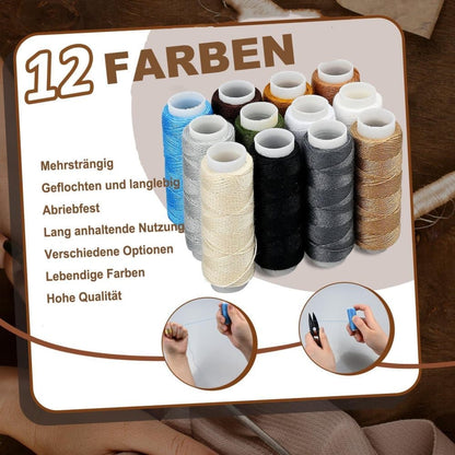 48-Piece Leather Sewing Kit with Needles, Scissors, Measuring Tape, Rivets and 12 Thread Colors V1188-MS-325-0837