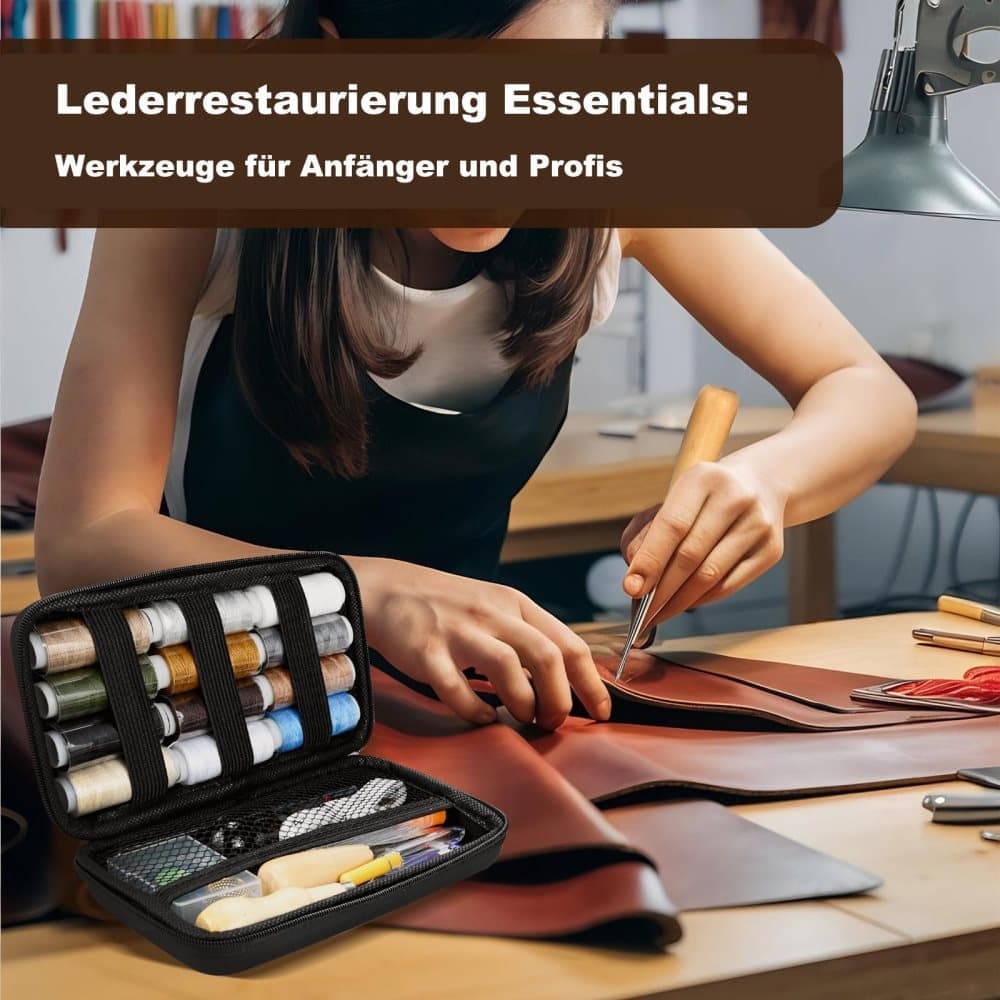48-Piece Leather Sewing Kit with Needles, Scissors, Measuring Tape, Rivets and 12 Thread Colors V1188-MS-325-0837