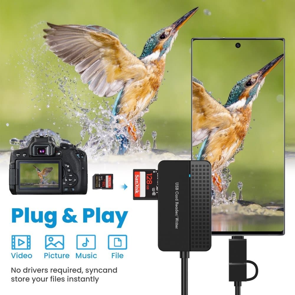 4-in-1 Card Reader USB 3.0 & USB-C High Speed 5120 Mbps, Compatible with Mac iPad PC Smartphone, Micro SD SD V1188-MS-325-0838