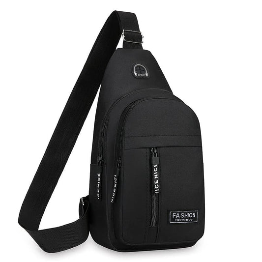 Unisex Crossbody Chest Backpack with Headphone Jack for Hiking Travel Climbing, Black V1188-MS-325-0839