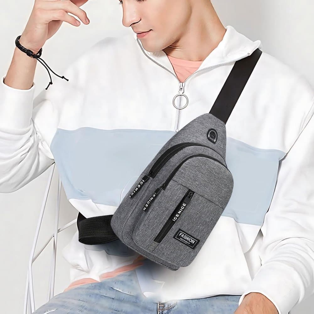 Unisex Crossbody Backpack with Headphone Jack for Hiking Travel Climbing, Gray V1188-MS-325-0840