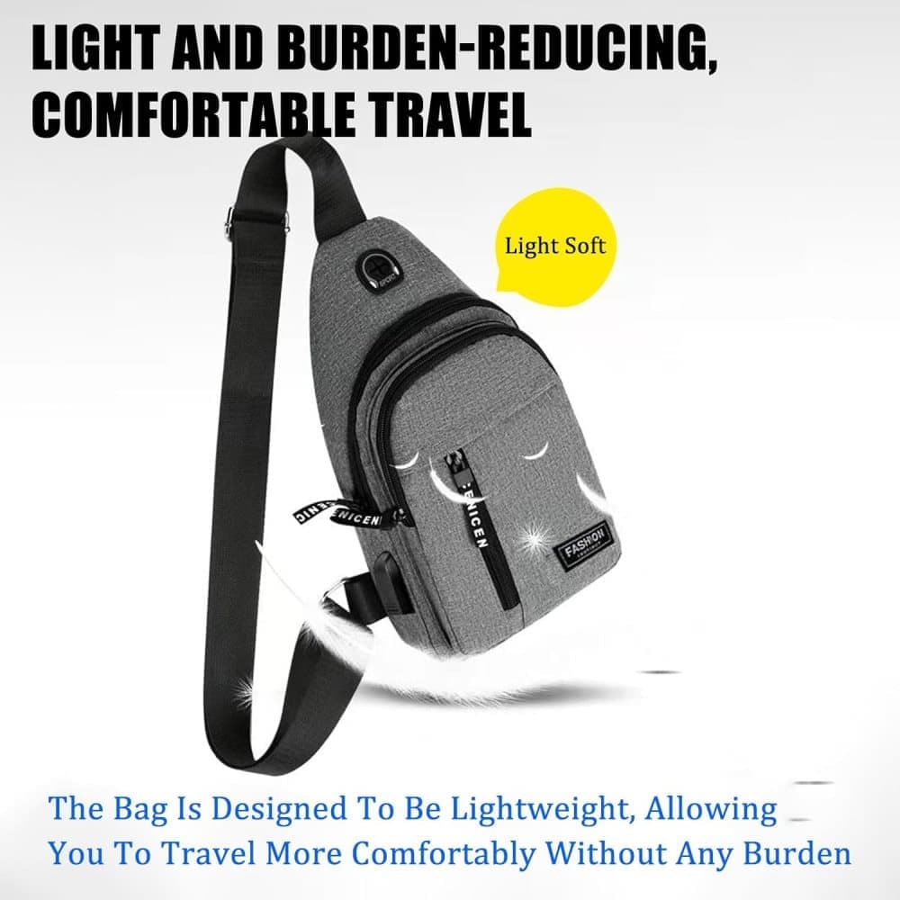 Unisex Crossbody Backpack with Headphone Jack for Hiking Travel Climbing, Gray V1188-MS-325-0840