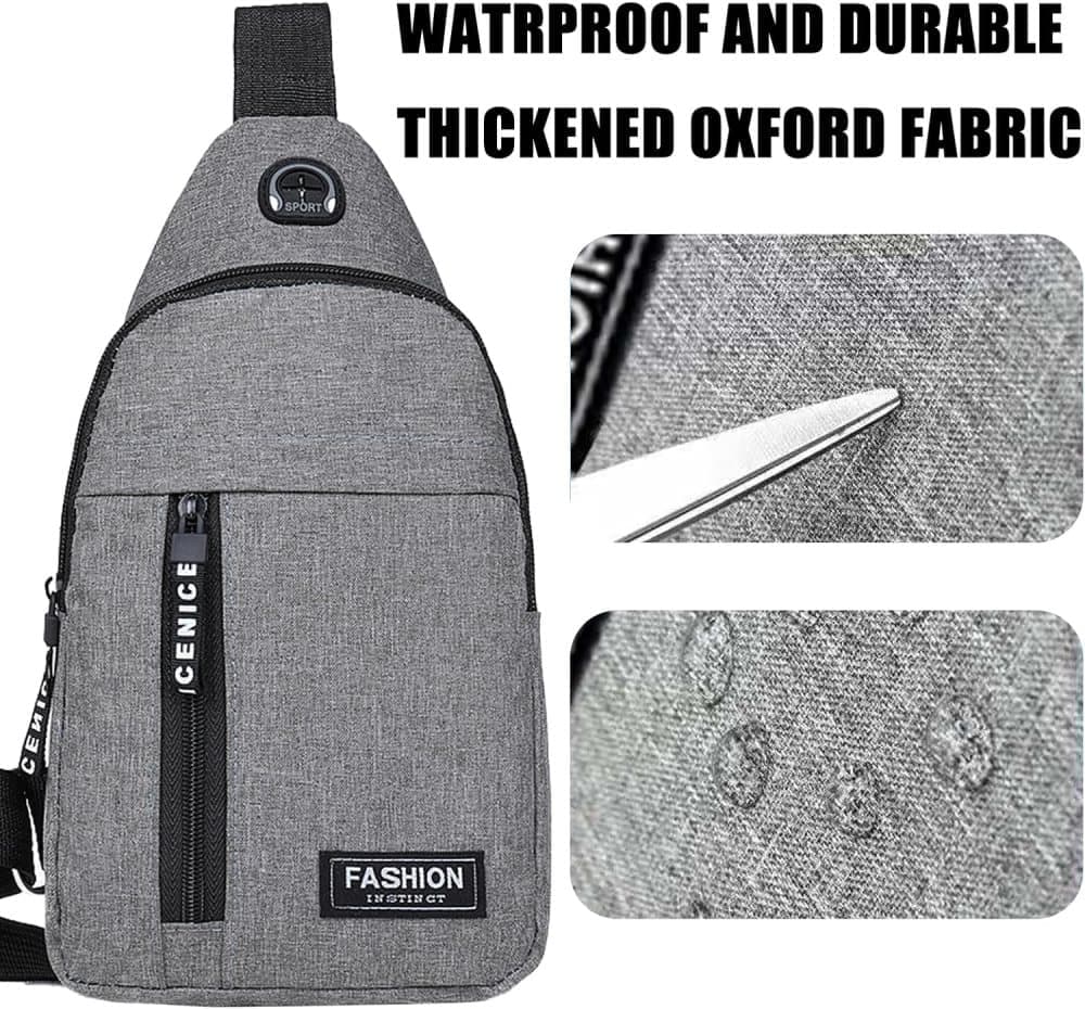 Unisex Crossbody Backpack with Headphone Jack for Hiking Travel Climbing, Gray V1188-MS-325-0840