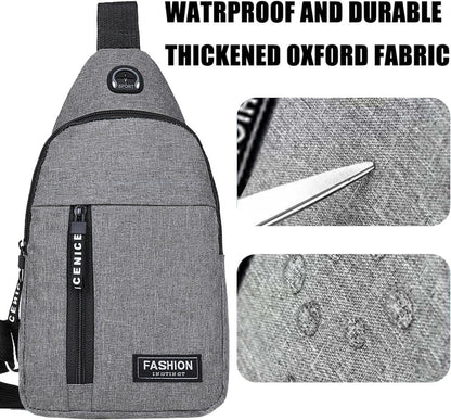 Unisex Crossbody Backpack with Headphone Jack for Hiking Travel Climbing, Gray V1188-MS-325-0840