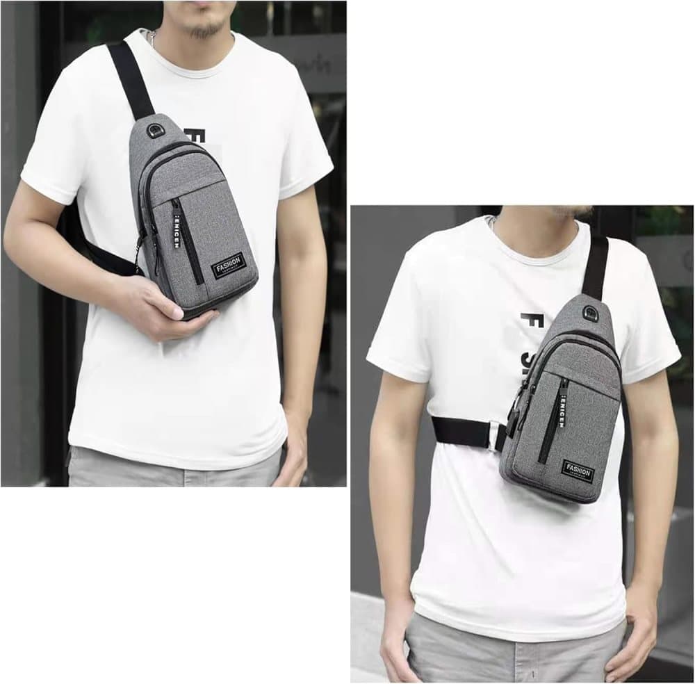 Unisex Crossbody Backpack with Headphone Jack for Hiking Travel Climbing, Gray V1188-MS-325-0840