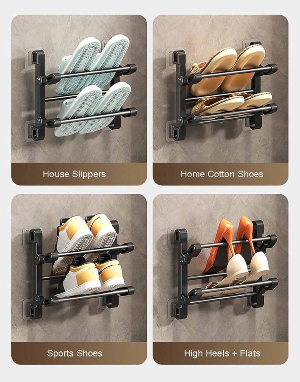 Wall-Mounted Folding Shoe Rack, 50x25.8x12cm, Space-Saving No-Drill Storage Organizer V1188-MS-325-0845