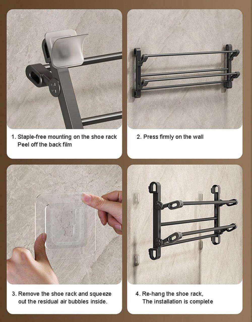 Wall-Mounted Folding Shoe Rack, 50x25.8x12cm, Space-Saving No-Drill Storage Organizer V1188-MS-325-0845