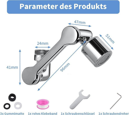 360 degrees Swivel Faucet Extender with 2 Flow Modes, 1440 degrees Rotation, for Kitchen Sink V1188-MS-325-0847