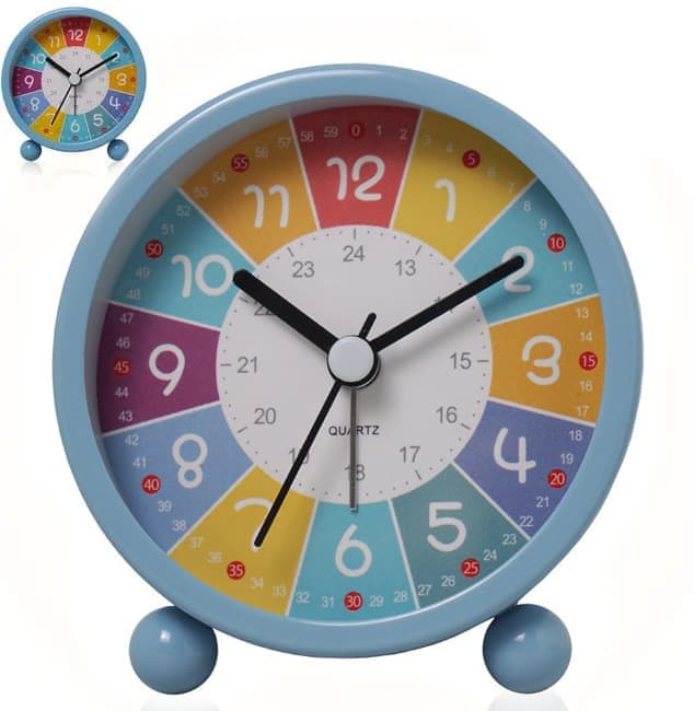 Silent Alarm Clock with Night Light for Children, Round, 8cm, Blue V1188-MS-325-0853
