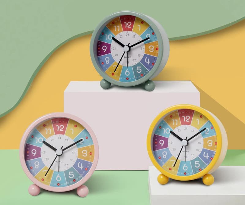Silent Alarm Clock with Night Light for Children, Round, 8cm, Blue V1188-MS-325-0853