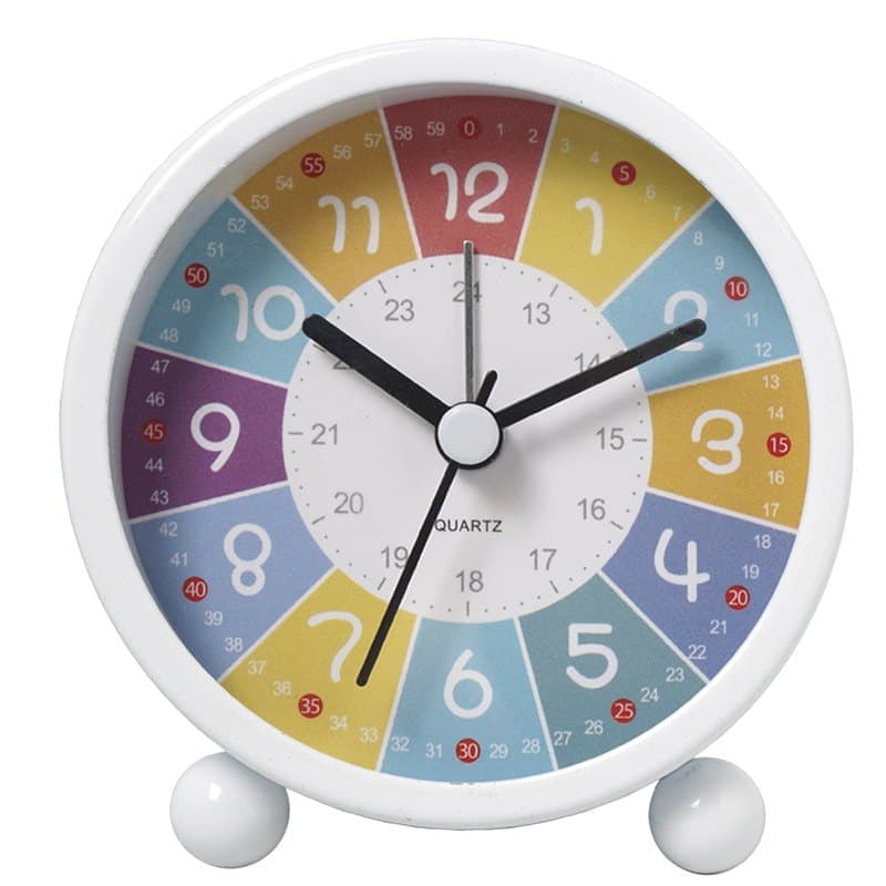 8cm Round Silent Alarm Clock with Night Light for Children, Several Colors to Choose Including White V1188-MS-325-0854