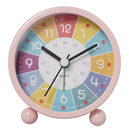 Colorful Silent Alarm Clock with Night Light for Children, 8cm Round, Pink V1188-MS-325-0855