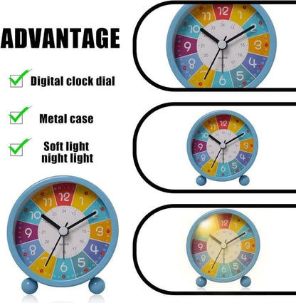 Colorful Silent Alarm Clock with Night Light for Children, 8cm Round, Pink V1188-MS-325-0855