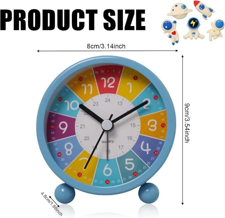 Colorful Silent Alarm Clock with Night Light for Children, 8cm Round, Pink V1188-MS-325-0855