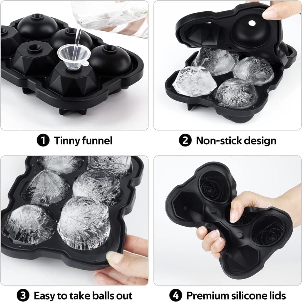 1 piece BPA-free reusable ice cube tray with lid for round ice balls, 6 compartment V1188-MS-325-0857