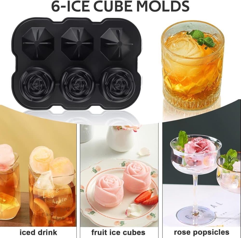 1 piece BPA-free reusable ice cube tray with lid for round ice balls, 6 compartment V1188-MS-325-0857