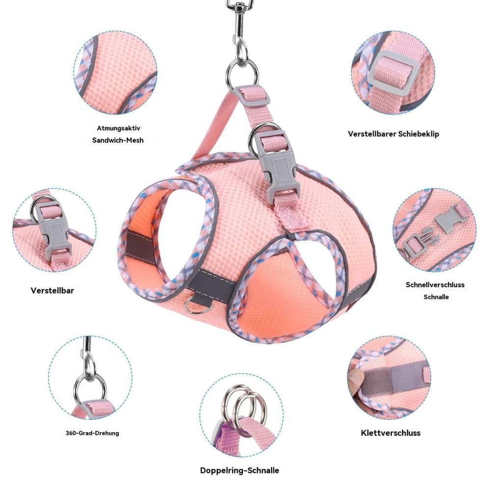 Adjustable Dog and Cat Harness with Leash Reflective Soft Secure Fit Light Blue, S V1188-MS-325-0867