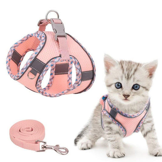 Adjustable Dog and Cat Harness with Leash Reflective Soft Secure Fit, L, Pink V1188-MS-325-0876