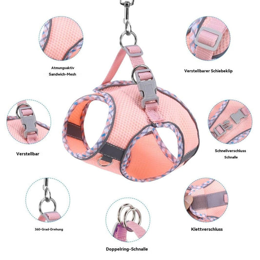 Adjustable Dog and Cat Harness with Leash Reflective Soft Secure Fit, L, Pink V1188-MS-325-0876
