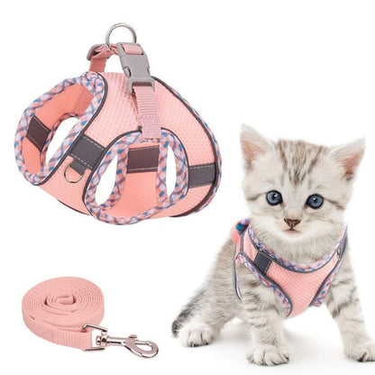 Adjustable Dog and Cat Harness with Leash, Reflective Soft Secure Fit, XS Pink V1188-MS-325-0881