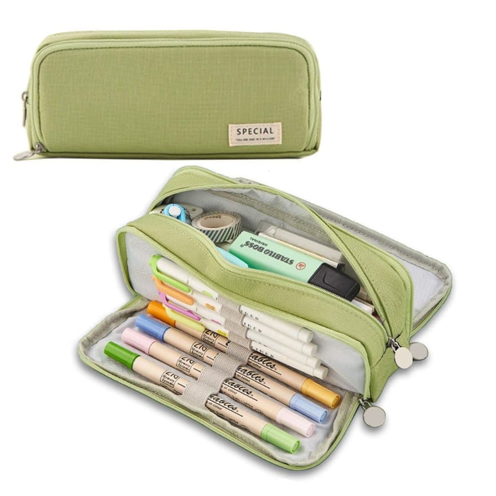 3 Compartments Large Pencil Case, High Capacity Multifunctional, Green V1188-MS-325-0883
