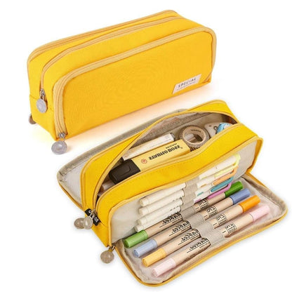 Yellow Large Pencil Case with 3 Compartments, High Capacity Storage Organizer V1188-MS-325-0886