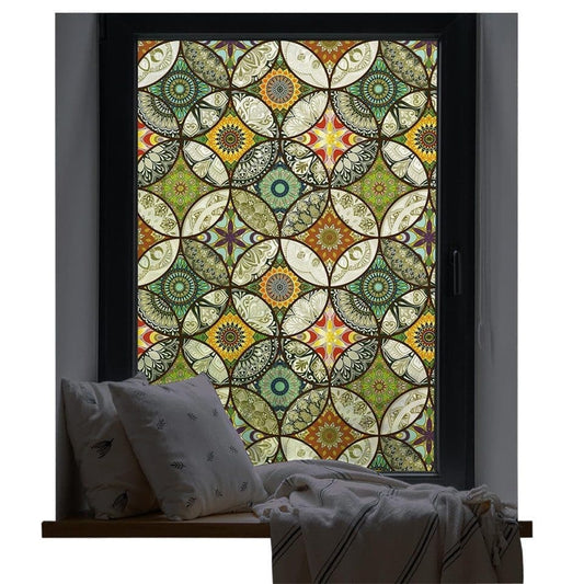 2 Static Cling-Free Decorative Window Film with Stained Glass Effect, Self-Adhesive Frosted Privacy V1188-MS-325-0891