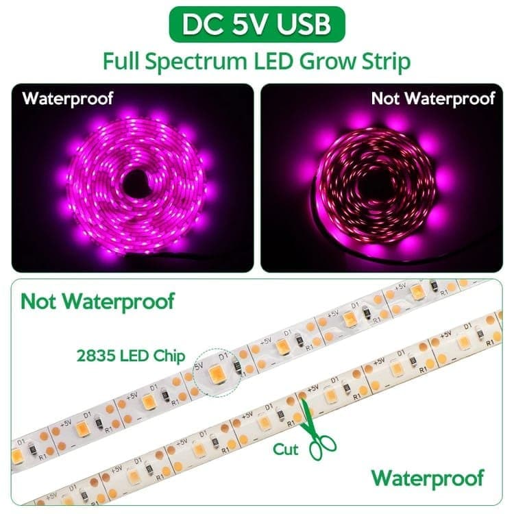 USB LED Grow Light Full Spectrum for Small Plants and Greenhouse, 2M, Compatible with USB V1188-MS-325-0896