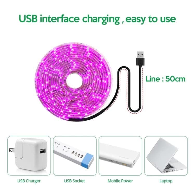 USB LED Grow Light Full Spectrum for Small Plants and Greenhouse, 2M, Compatible with USB V1188-MS-325-0896