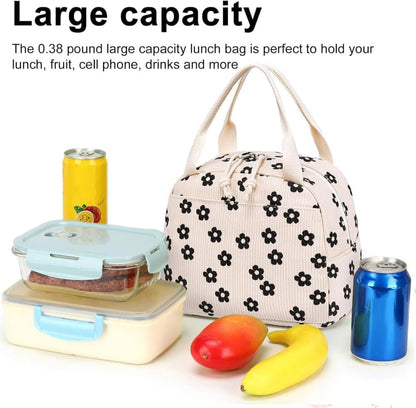Insulated Corduroy Lunch Bag Cooler Leak-proof for Picnics and Work, 26cm V1188-MS-325-0904