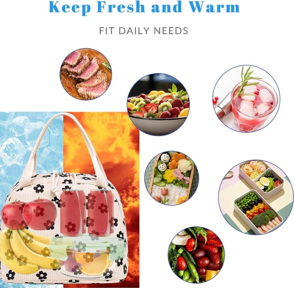 Insulated Corduroy Lunch Bag Cooler Leak-proof for Picnics and Work, 26cm V1188-MS-325-0904
