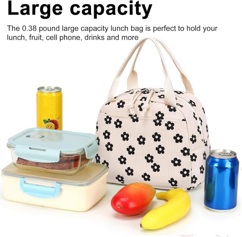 Insulated Corduroy Lunch Bag Cooler Leak-proof for Picnics and Work, 26cm V1188-MS-325-0906