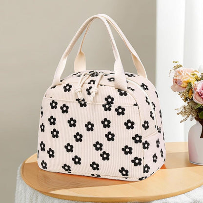 Insulated Corduroy Lunch Bag Cooler Leak-proof for Picnics and Work, 26cm V1188-MS-325-0907