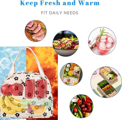 Insulated Corduroy Lunch Bag Cooler Leak-proof for Picnics and Work, 26cm V1188-MS-325-0909