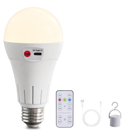 Rechargeable LED Bulb with 3 Color Temperatures 3000-6500K, Dimmable, Timer and Remote Control, E27 Lamp V1188-MS-325-0932