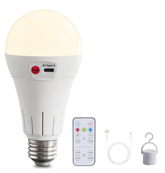 Rechargeable LED Bulb with 3 Color Temperatures 3000-6500K, Dimmable, Timer and Remote Control, E27 Lamp V1188-MS-325-0932