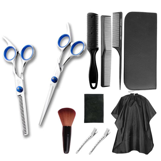 11-Piece Hairdressing Set with Scissors, Combs, Clips and Cape V1188-MS-325-0934