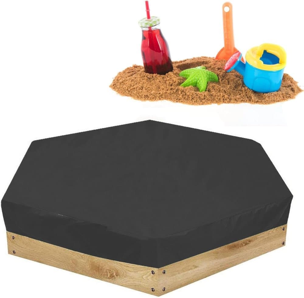 Hexagonal waterproof sandbox cover with drawstring, Oxford fabric, black, 180x150x20 cm V1188-MS-325-0944