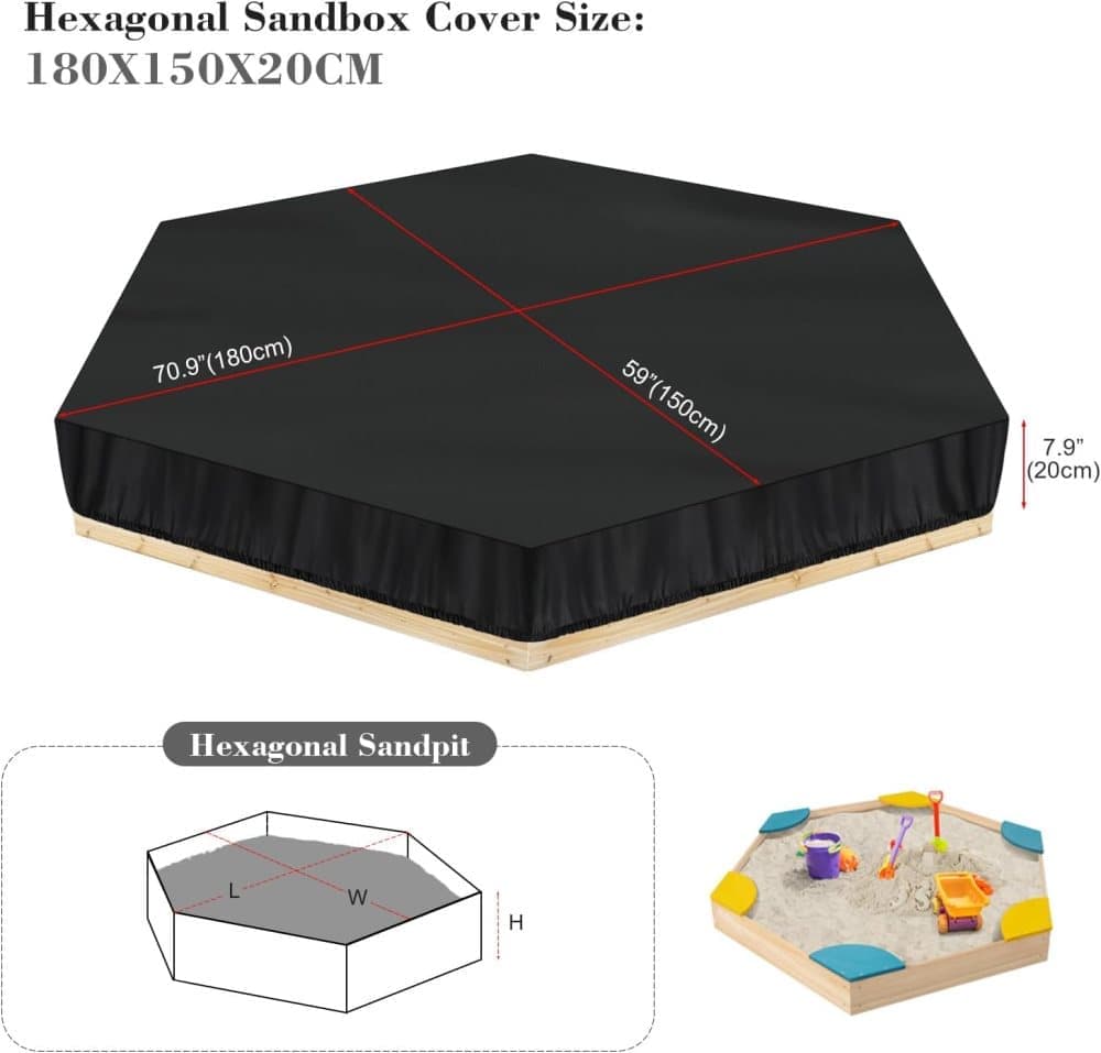 Hexagonal waterproof sandbox cover with drawstring, Oxford fabric, black, 180x150x20 cm V1188-MS-325-0944