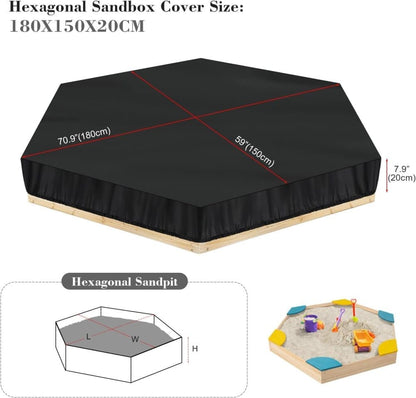Hexagonal waterproof sandbox cover with drawstring, Oxford fabric, black, 180x150x20 cm V1188-MS-325-0944